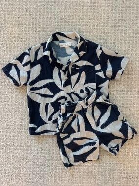 Kids Zara Navy and Cream Tropical Print Kids Matching Set 5 Y